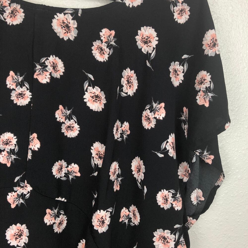 Torrid Black Floral Print Short Sleeve Bohemian Boho Classy Plus Size Blouse - Picture 3 of 8